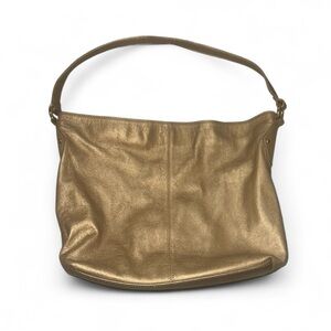 Y2K Gold Genuine Leather Slouchy Hobo Shoulder Bag